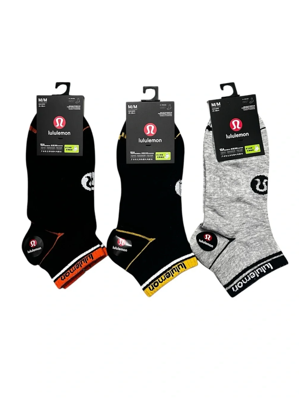 Bundle of 3 Men’s Lululemon Quarter Socks M Orange Gray Yellow Athleisure